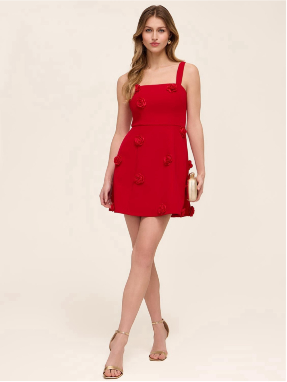 Le Château Red Rosette Floral Appliqué A-Line Cocktail Mini Dress S NWT - Picture 2 of 11